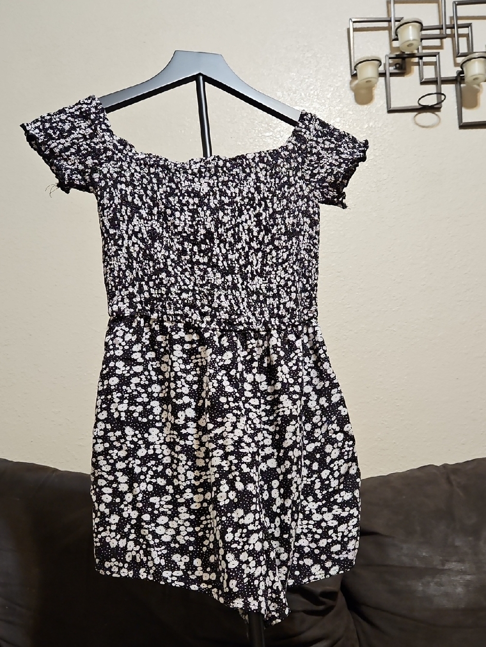 Lulu's Black and White Floral Off-Shoulder Romper